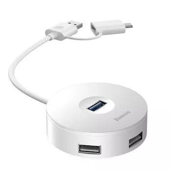 USB-концентратор Baseus Round Box Type-C + USB-A - USB 3.0 + 3xUSB 2.0 12cm White CAHUB-GB02