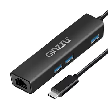 USB-концентратор Ginzzu GR-765UB USB Type-C - 3xUSB 3.0/RJ45 Black 17426