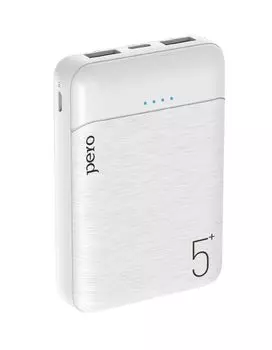 Внешний аккумулятор PERO PB01 5000 mAh, Li-Pol, output 2xUSB-A 2.1A, белый