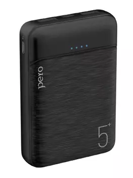 Внешний аккумулятор PERO PB01 5000 mAh, Li-Pol, output 2xUSB-A 2.1A, черный