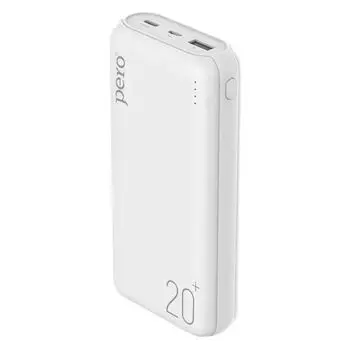 Внешний аккумулятор PERO PB04 20000 mAh, Li-Pol, output USB-C PD + USB-A QC 3.0, 3A, белый