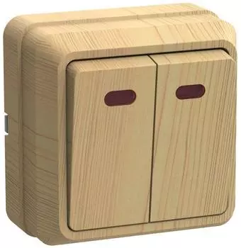 Выключатель 2-кл. ОП Октава 10А IP20 ВС20-2-1-ОС с индикацией сосна ИЭК EVO21-K03-10-DC