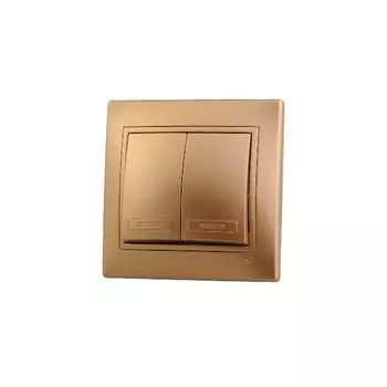 Выключатель 2-кл. СП Мира 10А IP20 со вставкой зол. метал. LEZARD 701-1313-101