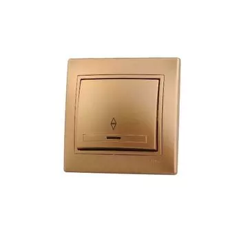 Выключатель проходной 1-кл. СП Мира 10А IP20 с подсветкой со вставкой зол. метал. LEZARD 701-1313-114