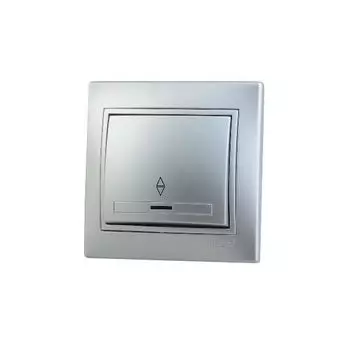 Выключатель проходной 1-кл. СП Мира 10А с подсветкой со вставкой сер. метал. LEZARD 701-1010-114