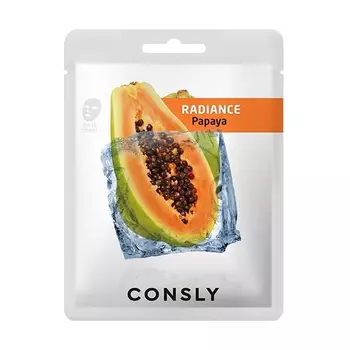 Выравнивающая тон кожи тканевая маска с экстрактом папайи, 20мл, CONSLY CONSLY Papaya Radiance Mask Pack, 20ml