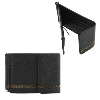 Зажим для купюр FABULA Brooklyn, натуральная кожа, контрастная отстрочка, 86х126 мм, черный, Z.12.BR