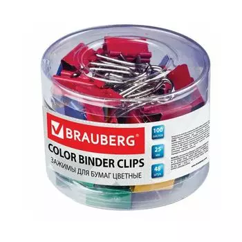 Зажимы для бумаг BRAUBERG, КОМПЛЕКТ 48 шт., 25 мм, на 100 листов, цветные, картонная коробка, 221128