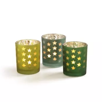 3 подсвечника из стекла с рисунком звезда CASPAR
