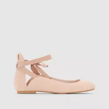 Балетки из кожи с завязками на щиколотке