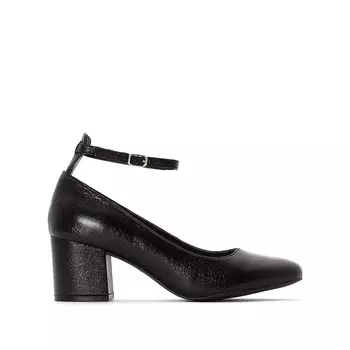 Балетки на каблуках с ремешком на щиколотке