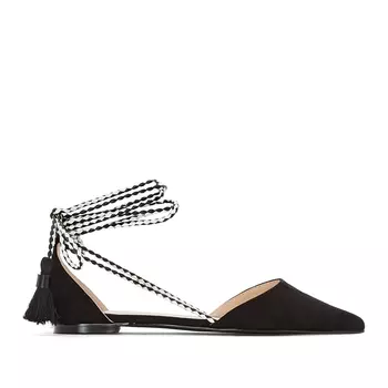 Балетки с заостренным мыском и завязками на щиколотке