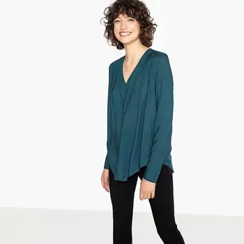 Блуза с v-образным вырезом и складками спереди