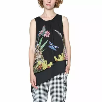 Блузка без рукавов с круглым вырезом и цветочным принтом