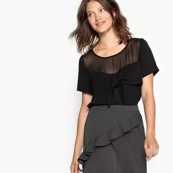 Блузка из двух материалов с бантом