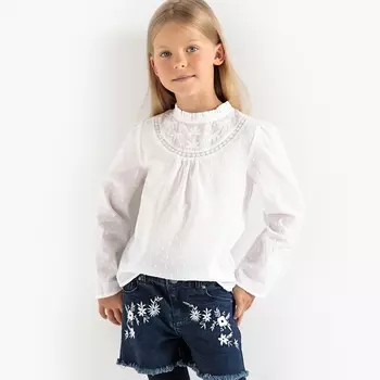 Блузка из расшитой гладью ткани с вышивкой, 3-12 лет