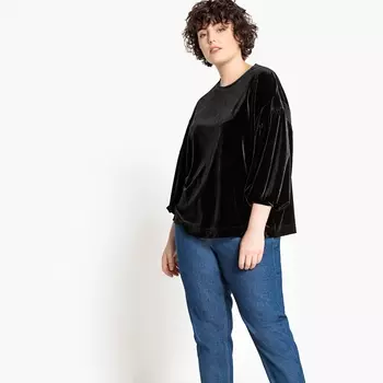 Блузка из велюра с круглым вырезом и длинными рукавами