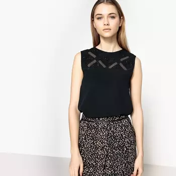 Блузка однотонная с круглым вырезом без рукавов