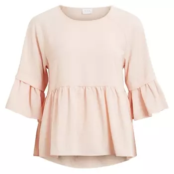 Блузка однотонная с круглым вырезом и рукавами 3/4