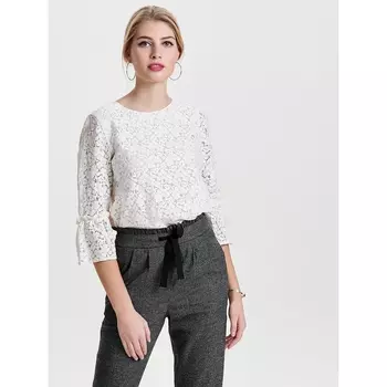 Блузка однотонная с круглым вырезом и рукавами 3/4