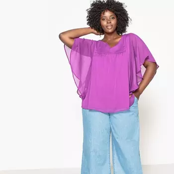 Блузка однотонная с рукавами-бабочками