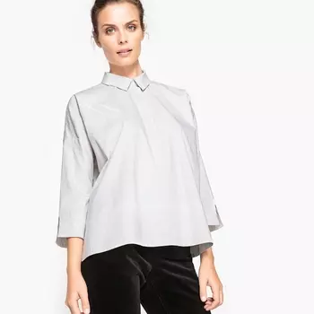 Блузка-поло в клетку с разрезами на манжетах