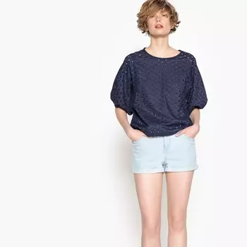 Блузка с английским шитьём спереди и джерси сзади