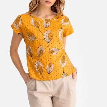 Блузка с английской вышивкой и цветочным принтом