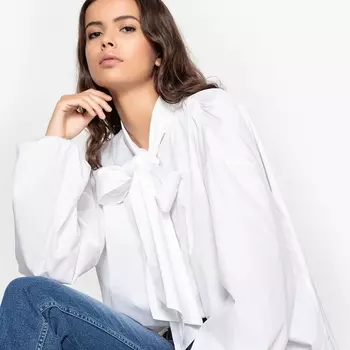 Блузка с галстуком-бантом и длинными рукавами