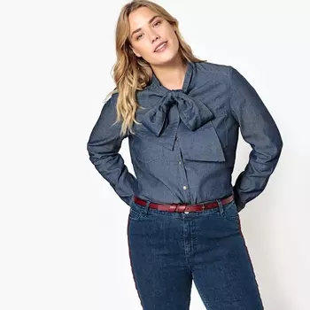 Блузка с галстуком-бантом из тонкого денима