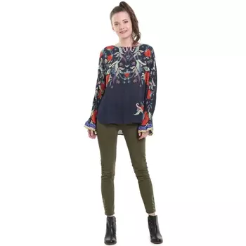 Блузка с круглым вырезом, цветочным рисунком