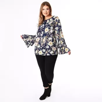 Блузка с круглым вырезом, цветочным рисунком и длинными рукавами