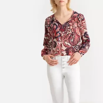 Блузка с круглым вырезом и длинными рукавами