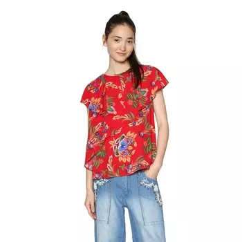 Блузка с круглым вырезом и графическим рисунком