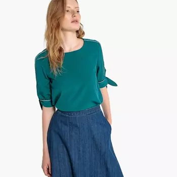 Блузка с круглым вырезом и рукавами 3/4 с завязками