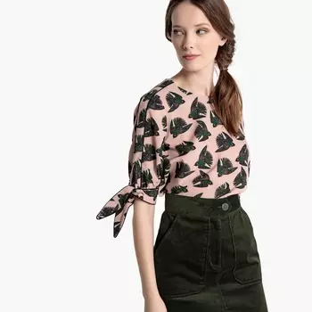 Блузка с круглым вырезом и рукавами 3/4 с завязками