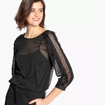 Блузка с круглым вырезом и рукавами 3/4