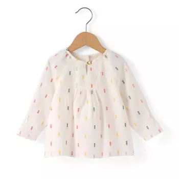 Блузка с круглым вырезом, рисунком и длинными рукавами