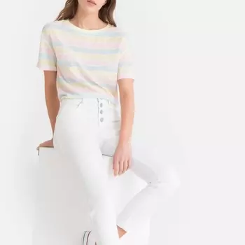 Блузка с круглым вырезом, рисунком и короткими рукавами