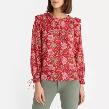 Блузка с круглым вырезом с разрезом спереди и цветочным рисунком JODY BLOUSE