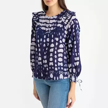 Блузка с круглым вырезом с разрезом спереди и рисунком тай-энд-дай ATLAS BLOUSE