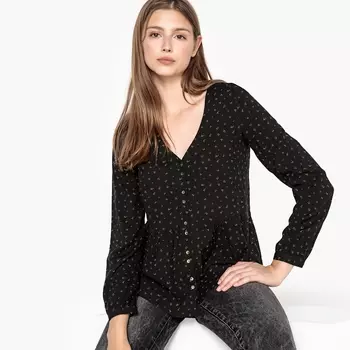 Блузка с рисунком и V-образным вырезом COGY