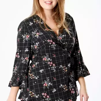 Блузка с рисунком, V-образным вырезом и рукавами 3/4