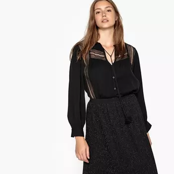 Блузка с V-образным вырезом и длинными рукавами