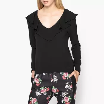 Блузка с V-образным вырезом и длинными рукавами
