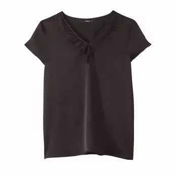 Блузка с v-образным вырезом из кружева с короткими рукавами