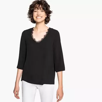 Блузка с V-образным вырезом из кружева и рукавами 3/4