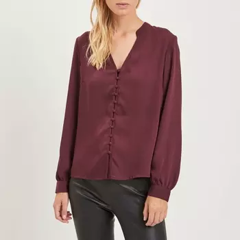 Блузка с v-образным вырезом на пуговицах спереди, длинные рукава