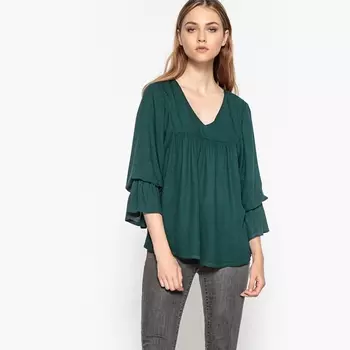 Блузка с V-образным вырезом, рукава 3/4