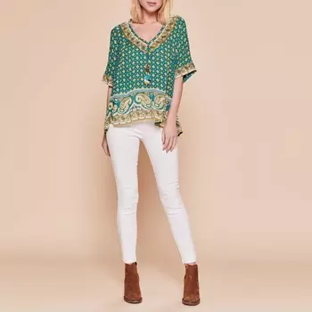 Блузка с V-образным вырезом, завязками с помпоном и короткими рукавами Rarissime